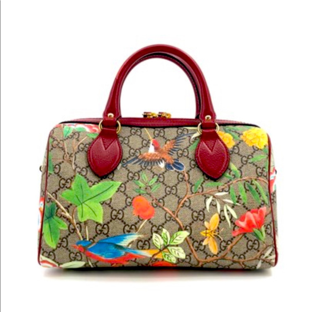 Gucci Boston Tian Medium Blooms Multicolor 38294 Brown Gg Supreme Canvas Satchel